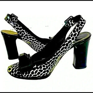 SONIA RYKIEL BLACK  WHITE ANIMAL PRINT SLINGBACK HEELS SHOES SQUARE TOE SIZE 6